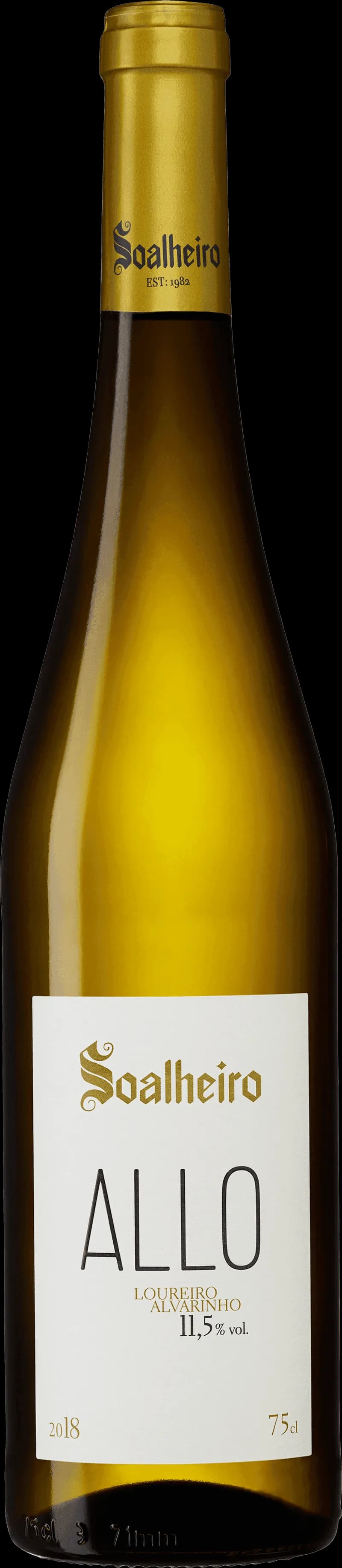 Flaska och glas med Soalheiro vitt vin från Portugal.