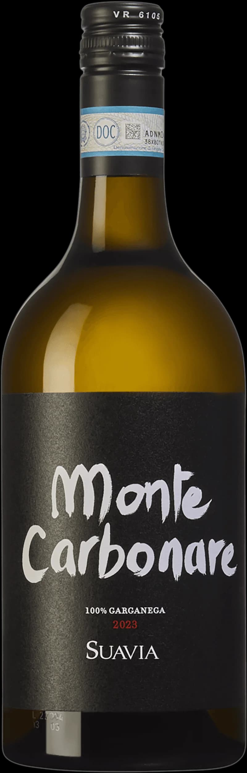 Flaska Soave Classico vitt vin mot ljus bakgrund.