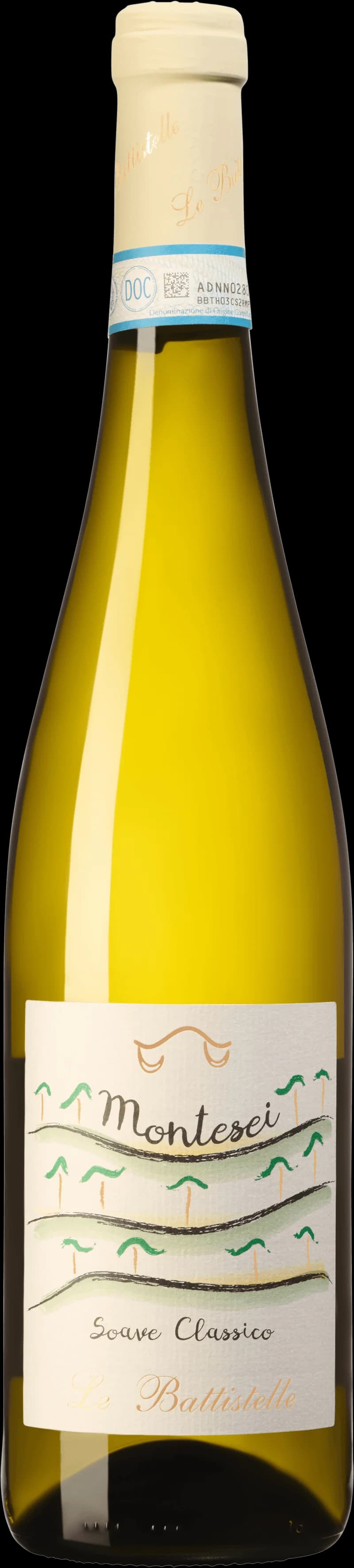 Flaska och glas med Soave Classico vitt vin från Italien.