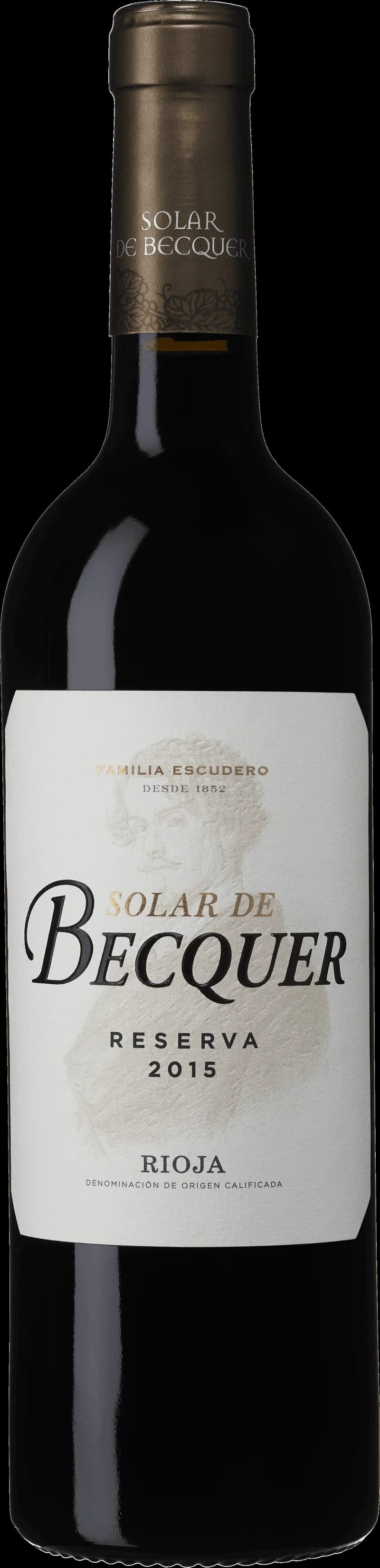 Flaska av rött vin Solar de Becquer på en bordsservering.