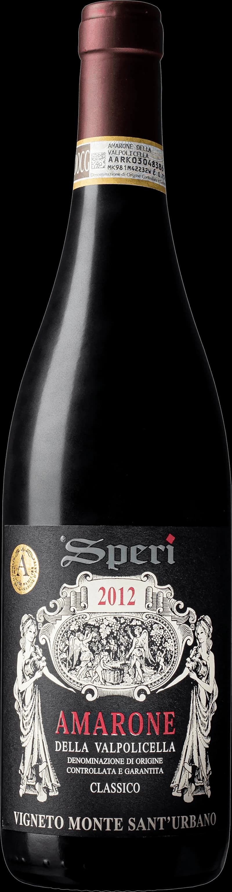 Flaska av Speri rött vin mot neutral bakgrund.