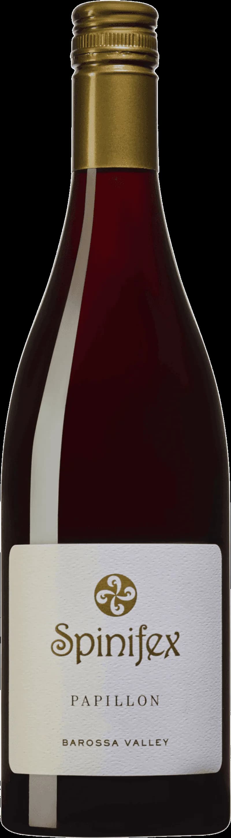 Flaska av rött vin från Spinifex på en bordsservering.