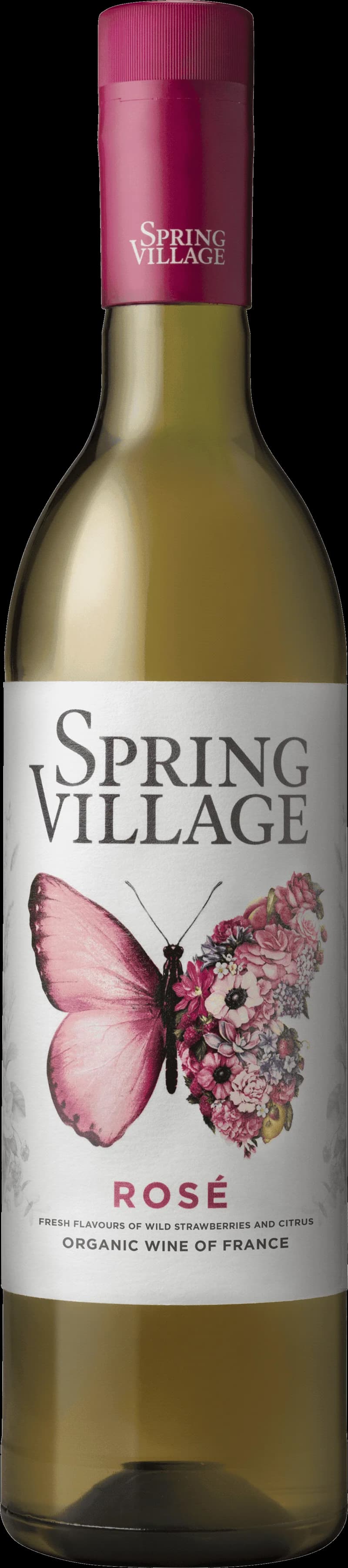 Flaska rosévin från Spring Village på en ljus bakgrund