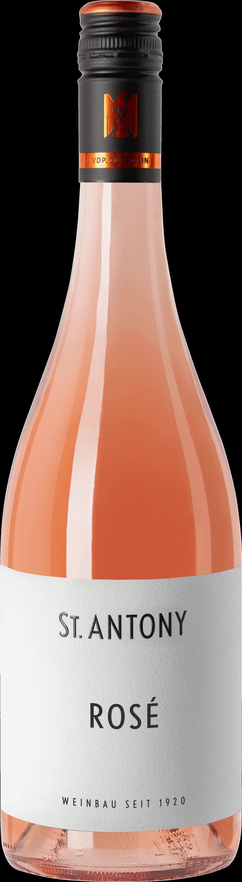 St. Antony rosévin i ett vinglas mot en ljus bakgrund.