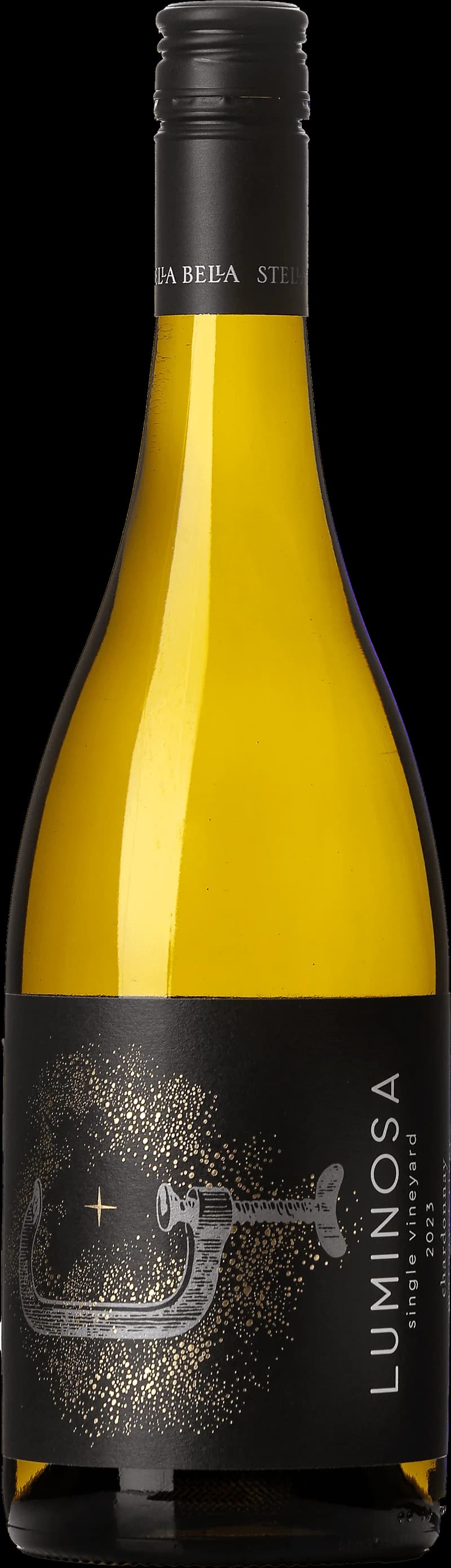 Flaska av vitt vin från Stella Bella Wines på en bordsservering.