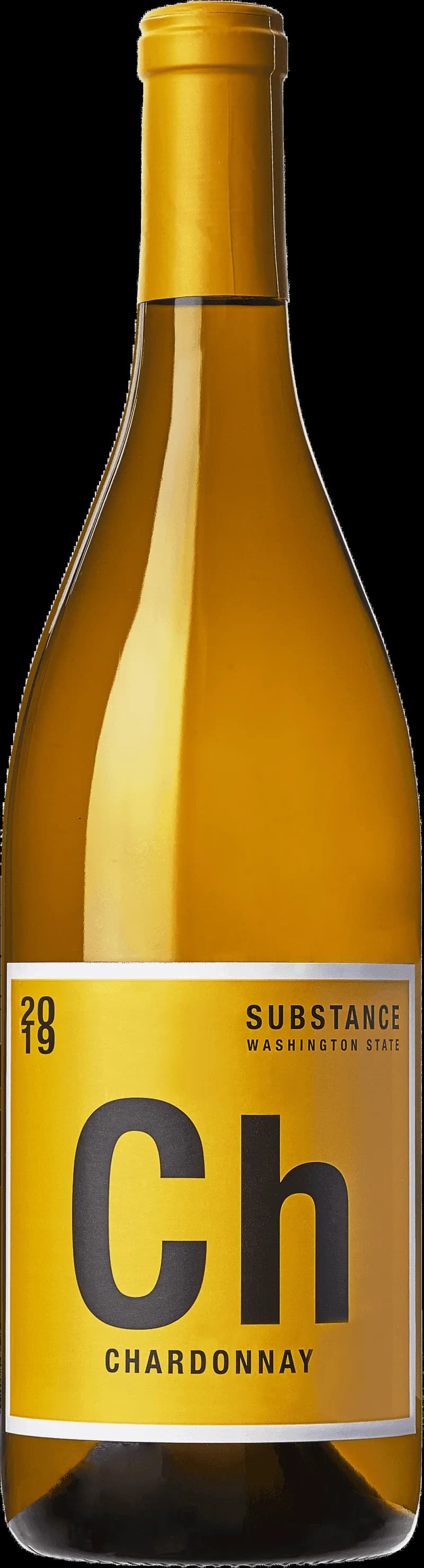Flaska med vitt vin från Substance Ch. på en ljus bakgrund.