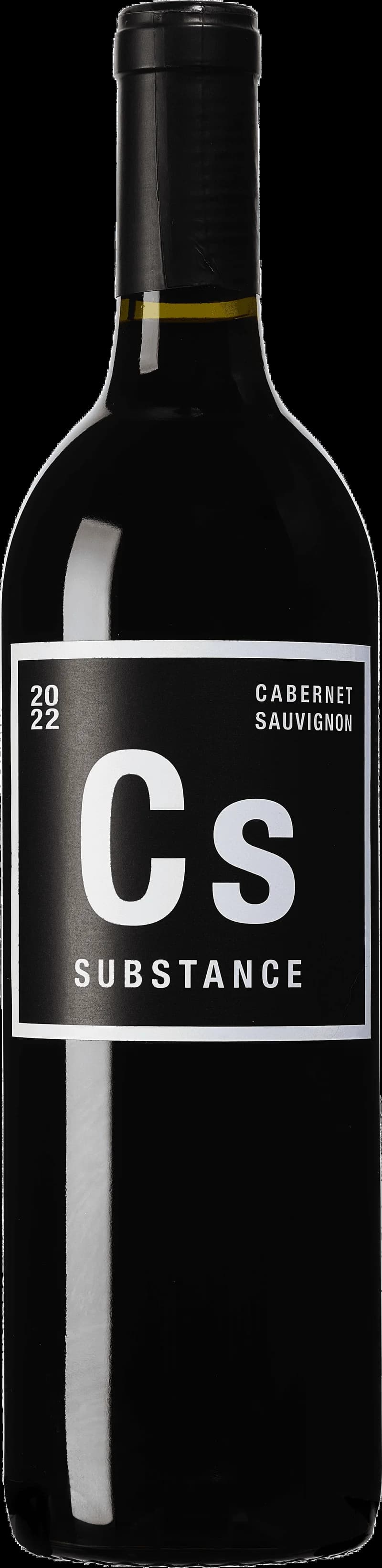 Flaska av Substance CS rött vin mot neutral bakgrund.