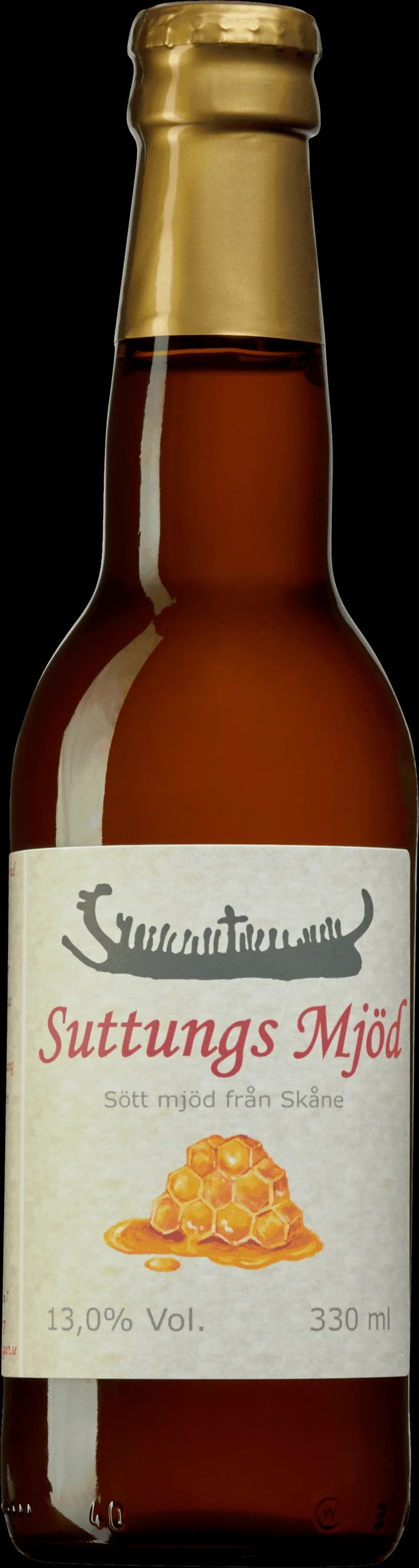 Flaska med Suttungs mjöd, smaksatt vin och fruktvin på en bricka.