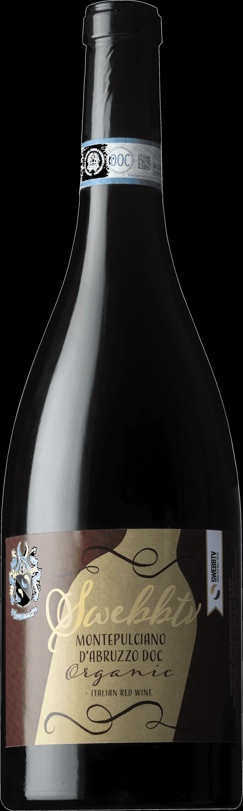 Närbild på ett glas rött vin mot en mörk bakgrund.