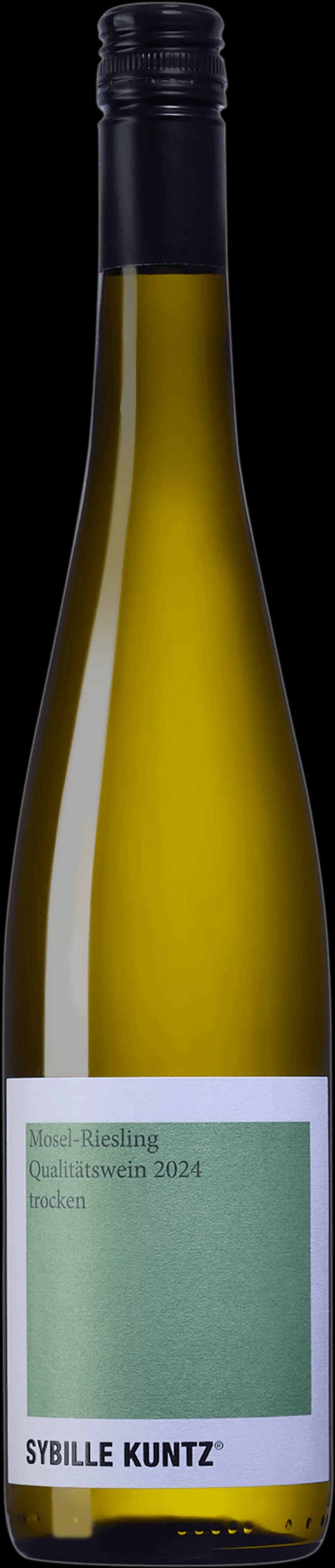 Flaska av vitt vin från Sybille Kuntz på en ljus bakgrund.