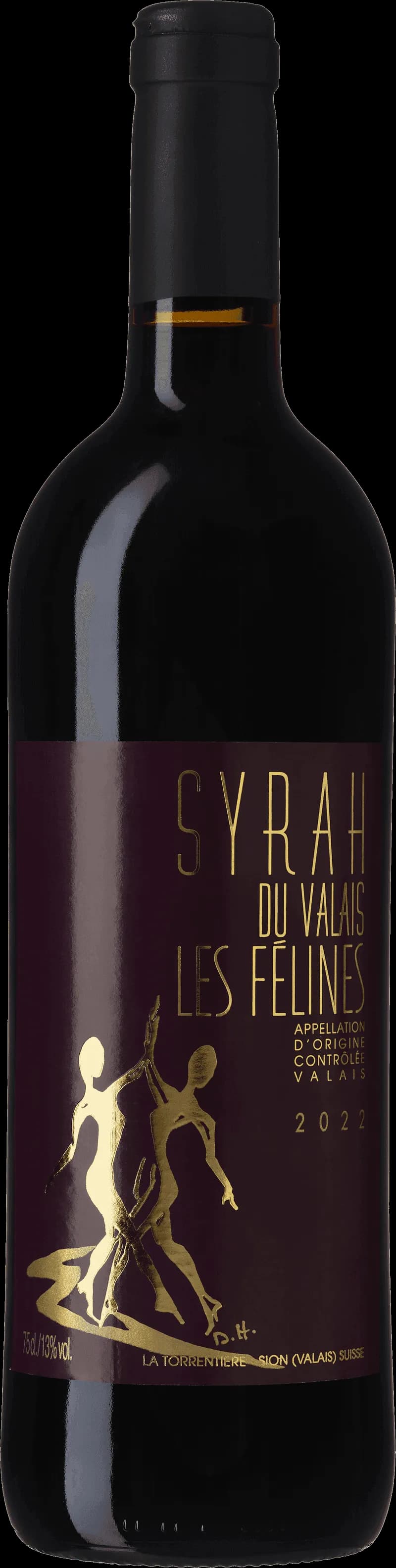 Flaska av Syrah du Valais rött vin från Schweiz.