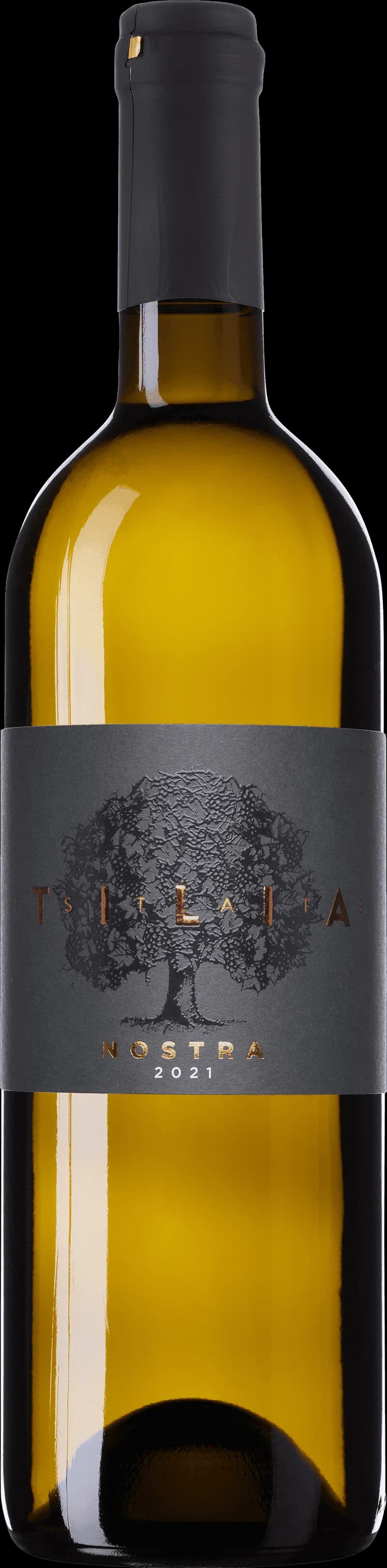Flaska med Tilia Estate vitt vin mot ljus bakgrund