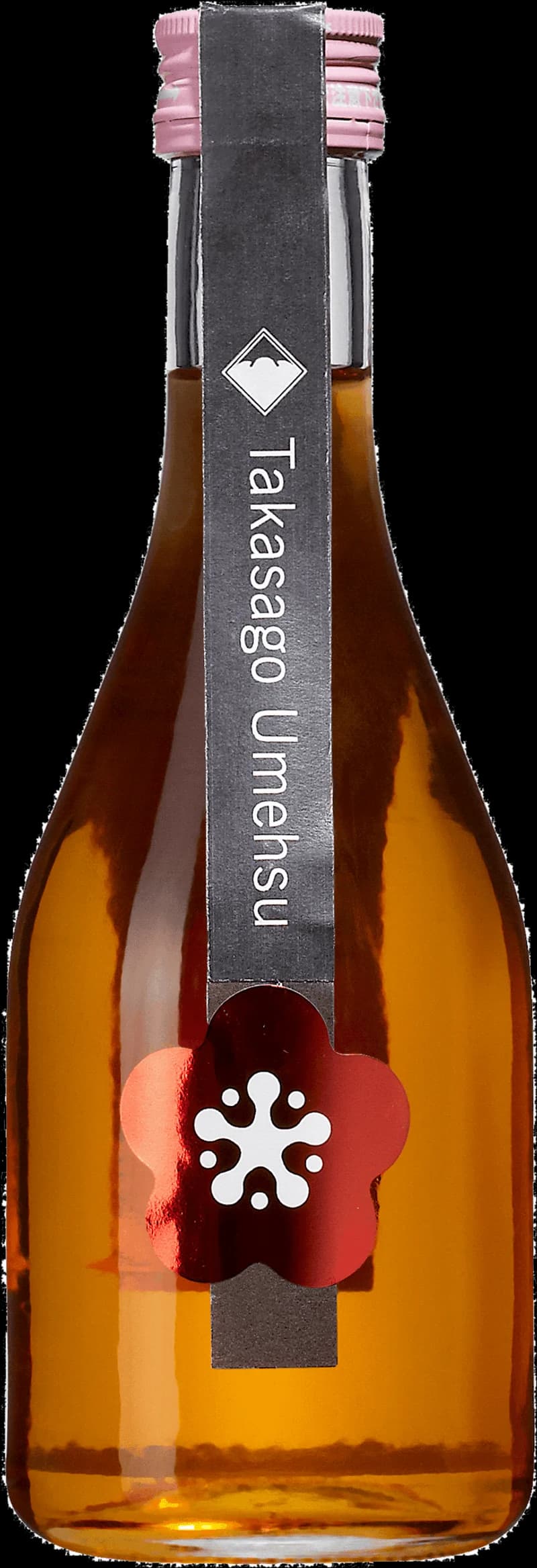 Flaskor med Takasago smaksatt vin och fruktvin på en hylla.