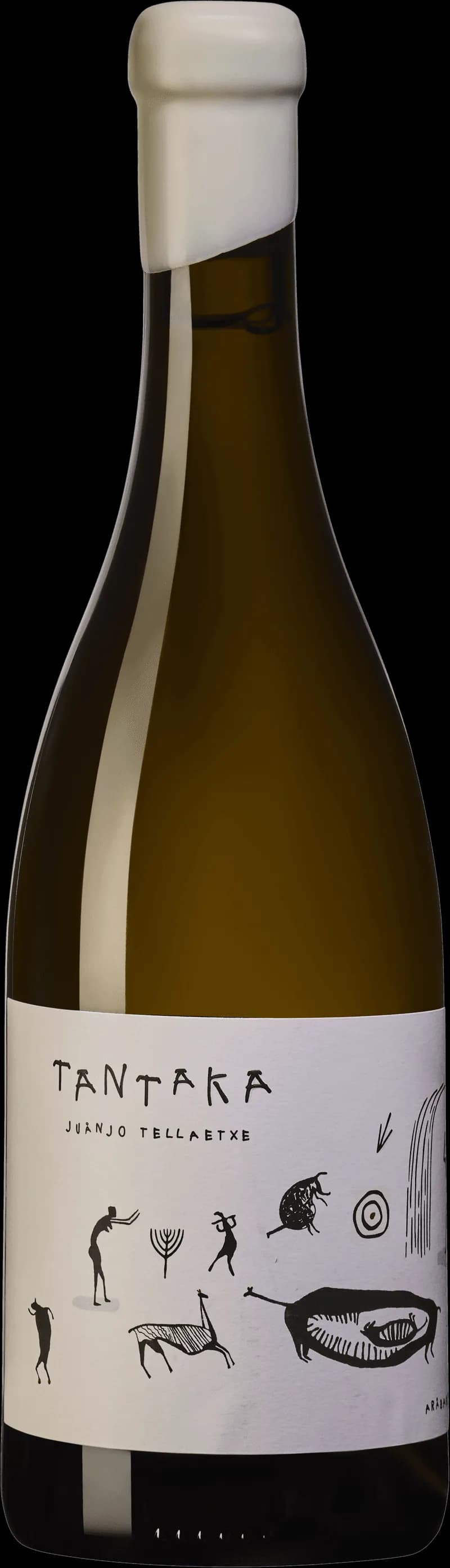 Flaska med Tantåka vitt vin mot neutral bakgrund