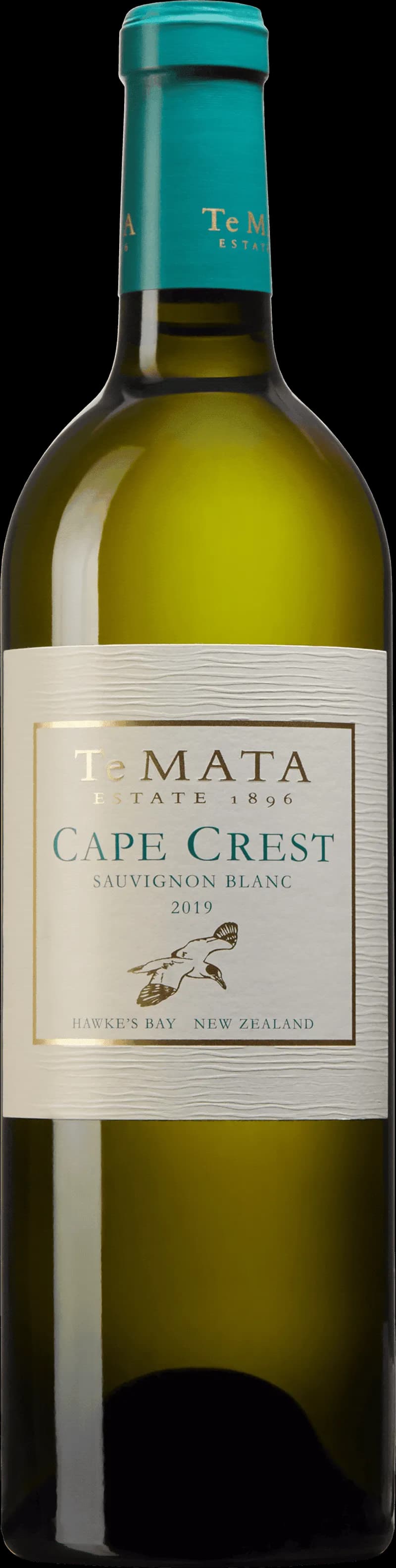 Flaska av Te Mata Cape Crest vitt vin mot ljus bakgrund
