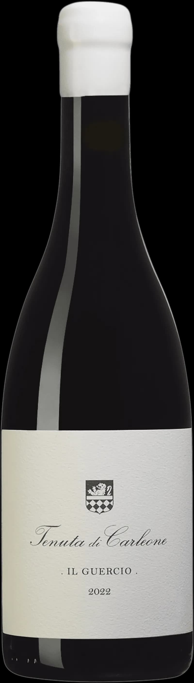 Flaska av Tenuta di Carleone rött vin mot mörk bakgrund