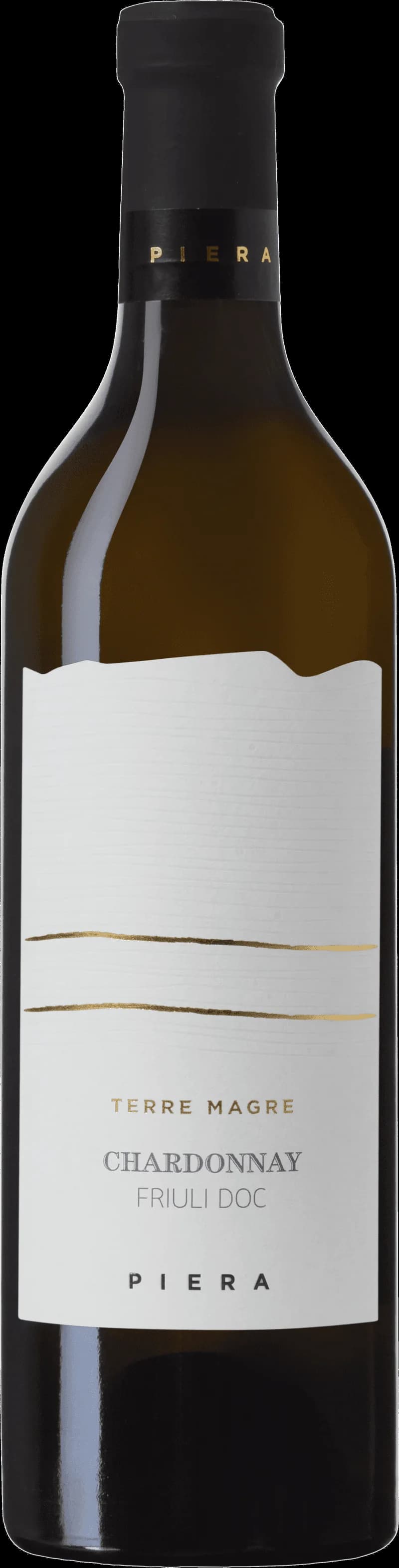 Ett glas Terre Magre vitt vin på ett bord.