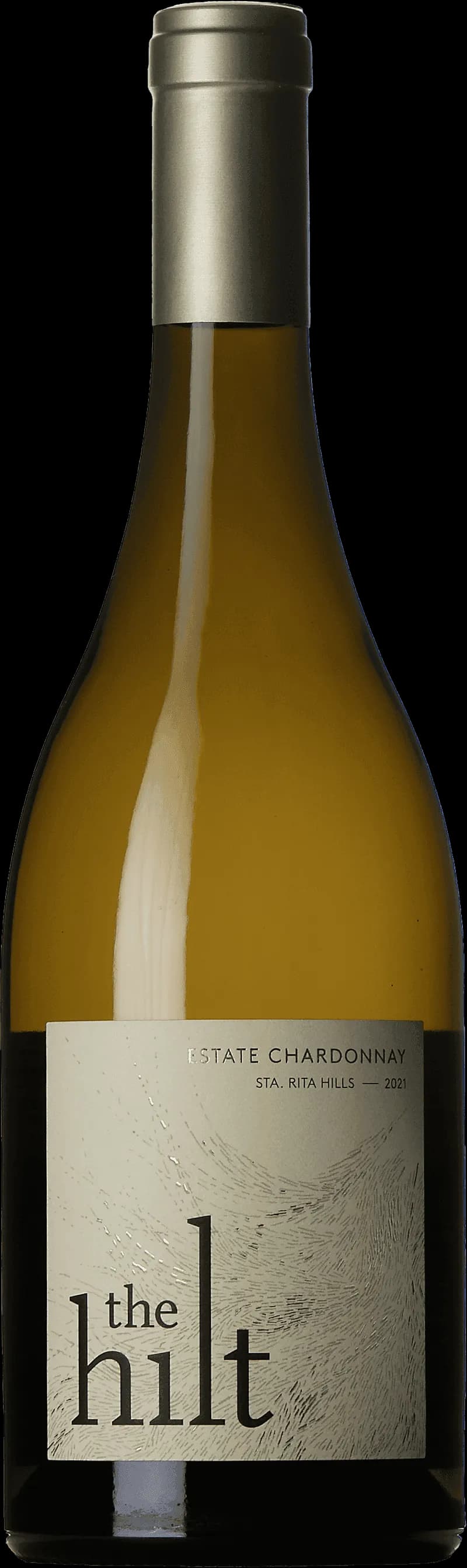 Flaska av The Hilt vitt vin mot ljus bakgrund.