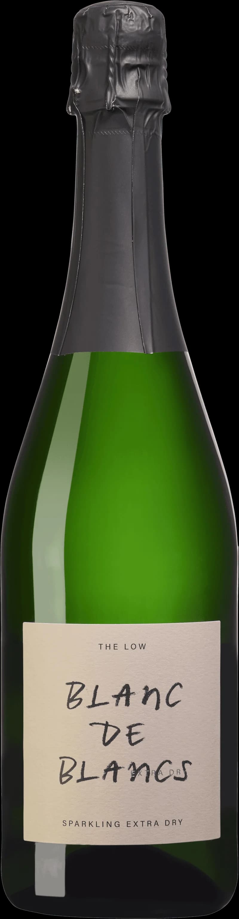 Flaska och glas med mousserande vin från The Low, årgång 2017/101.