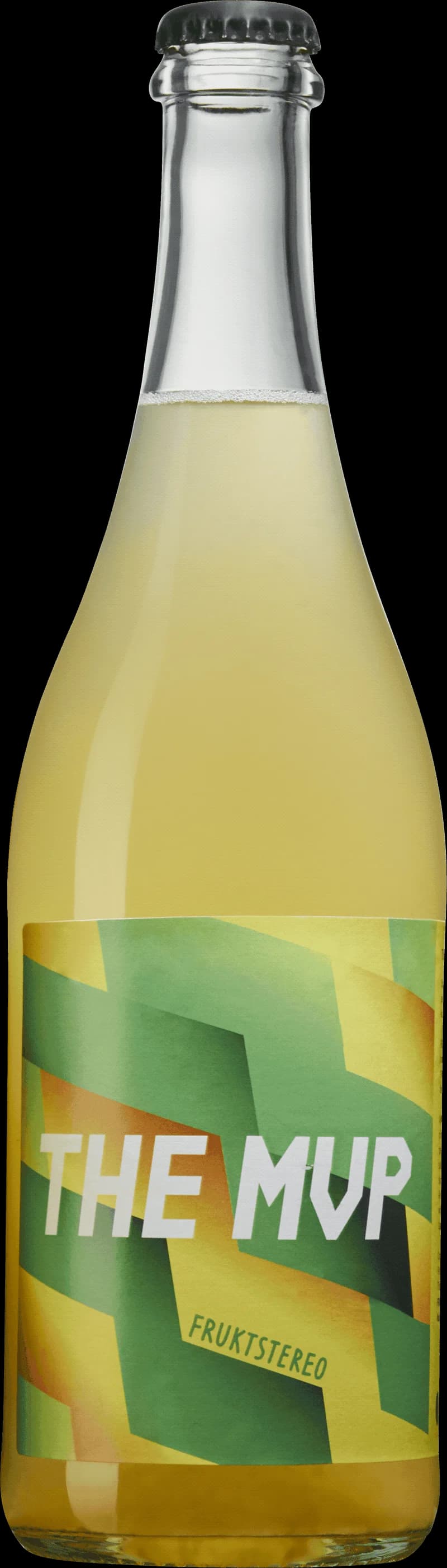 Flaska av The MVP smaksatt vin med fruktvin, etikett med text och design.