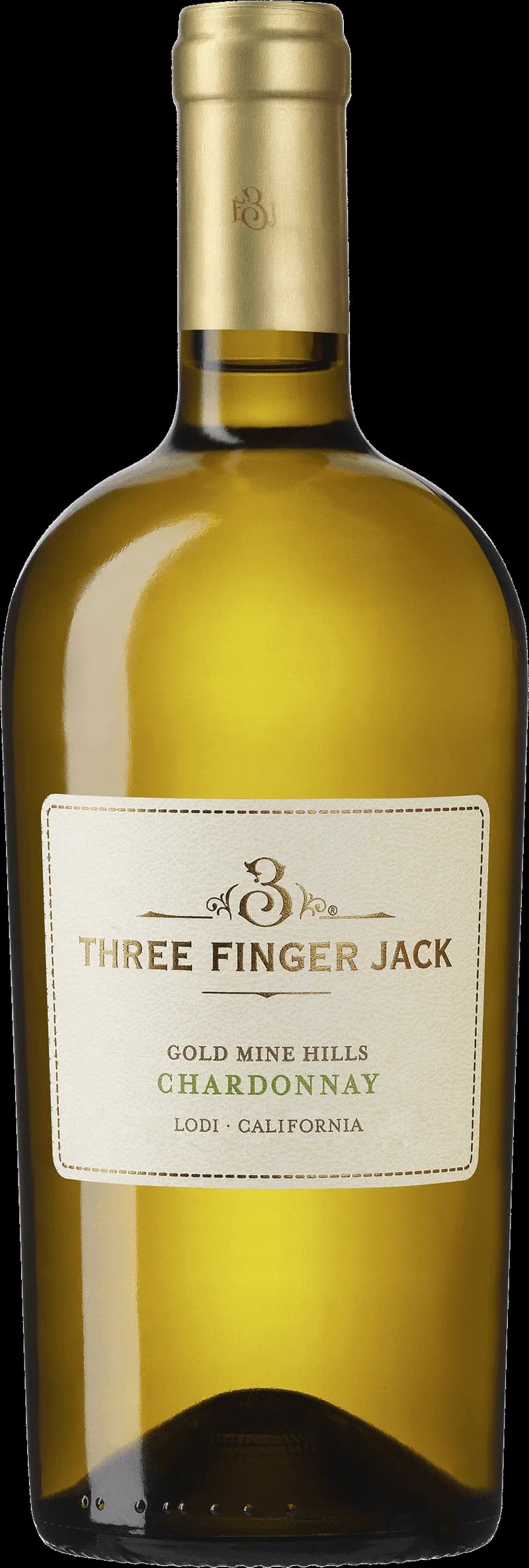 Flaska av Three Finger Jack vitt vin mot ljus bakgrund