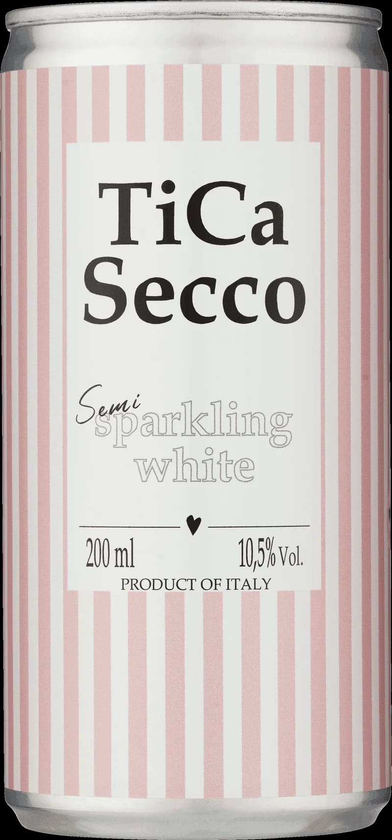 Flaska med Tica Secco mousserande vin mot ljus bakgrund.