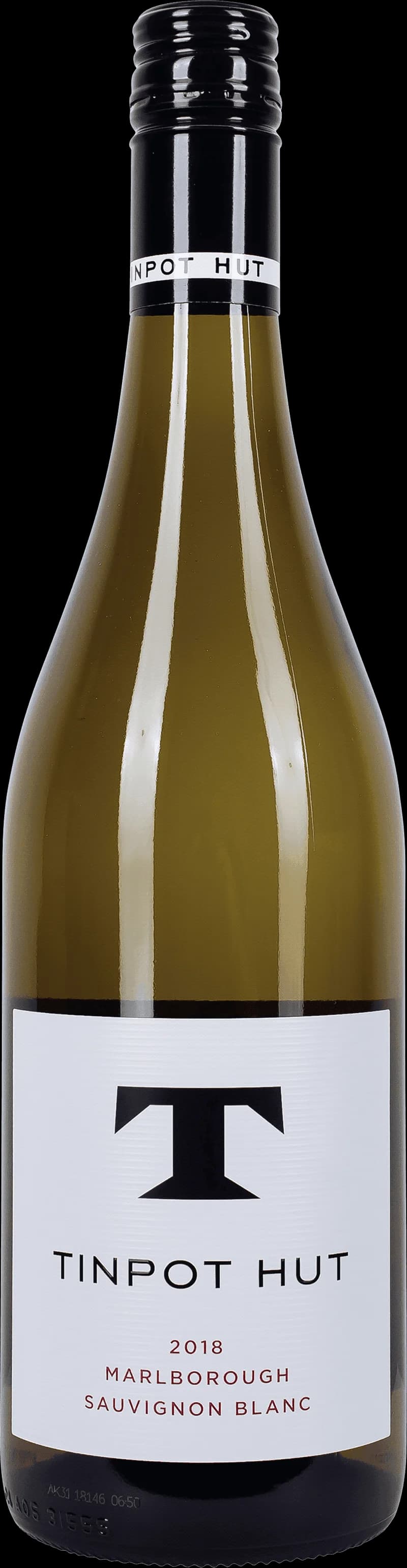 Flaska av Tinpot Hut vitt vin på en ljus bakgrund