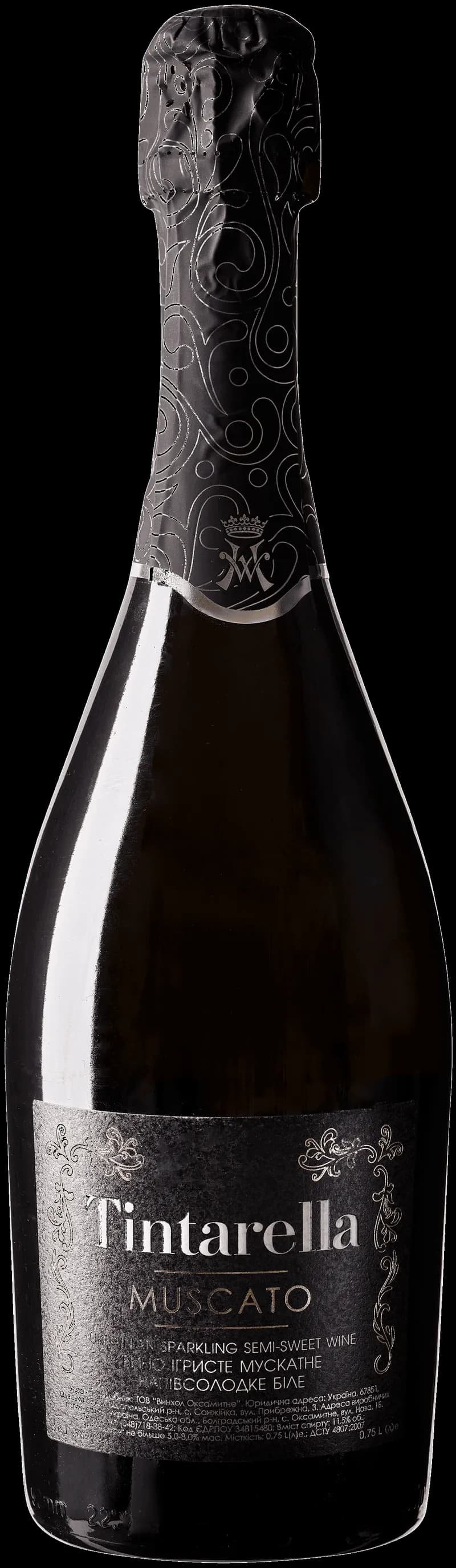Flaska Tintarella mousserande vin på vit bakgrund