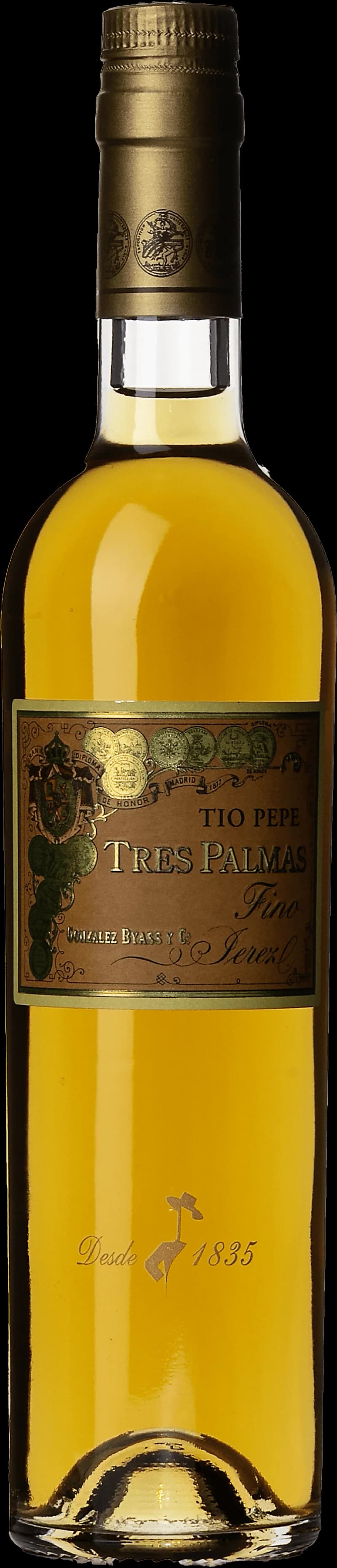 Flaska Tio Pepe sherry på ett fat