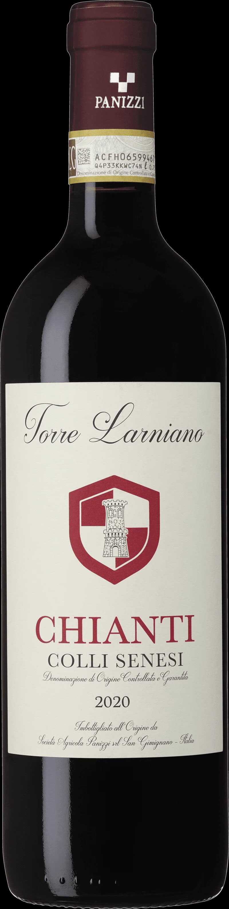 Flaska av rött vin från Torre Larniano