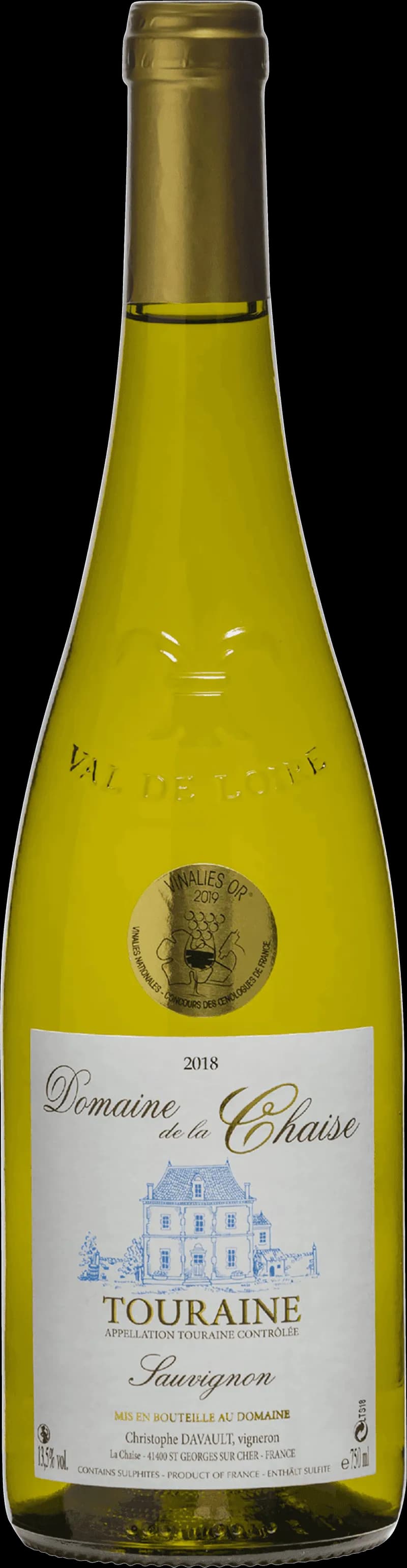 Flaska och glas med vitt Touraine-vin från Loiredalen
