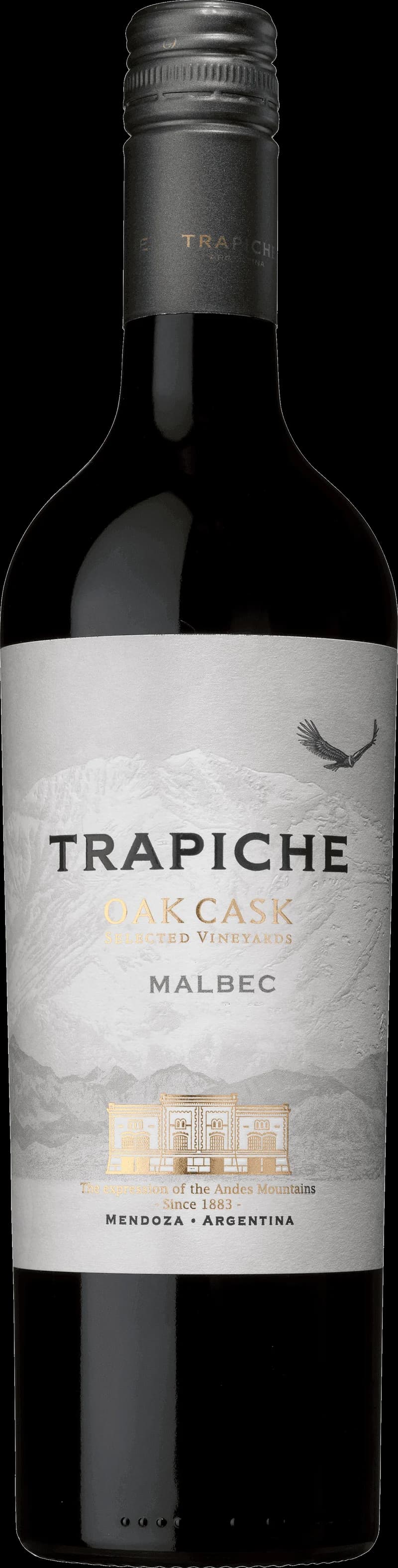 Flaska Trapiche rött vin mot neutral bakgrund