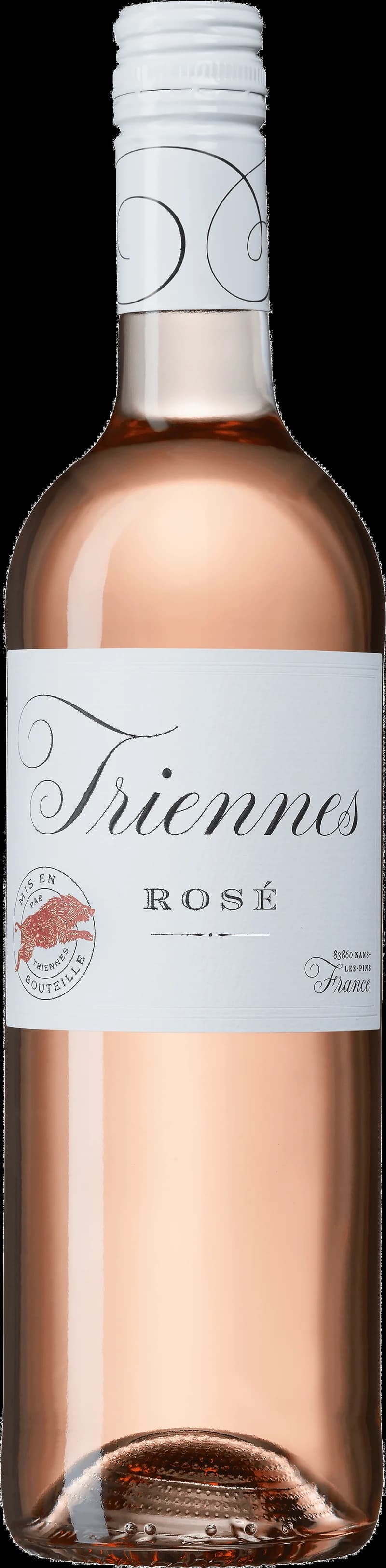 Flaska Triennes rosévin mot ljus bakgrund