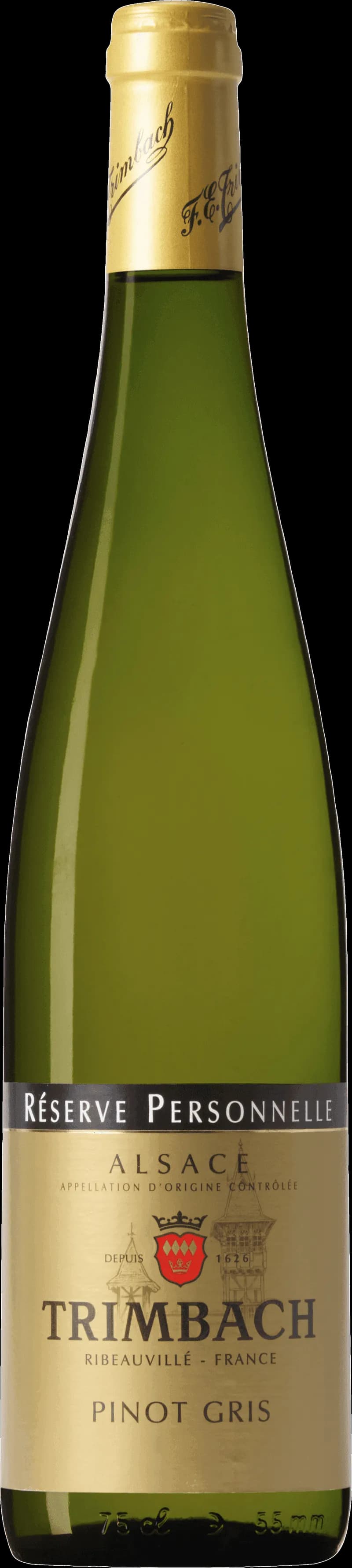 Flaska av Trimbach vitt vin mot ljus bakgrund