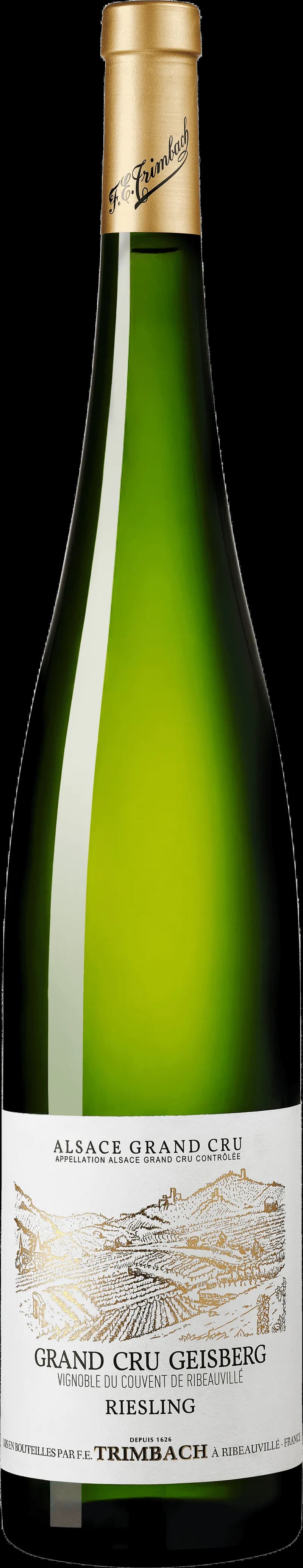 Flaska av Trimbach vitt vin mot neutral bakgrund