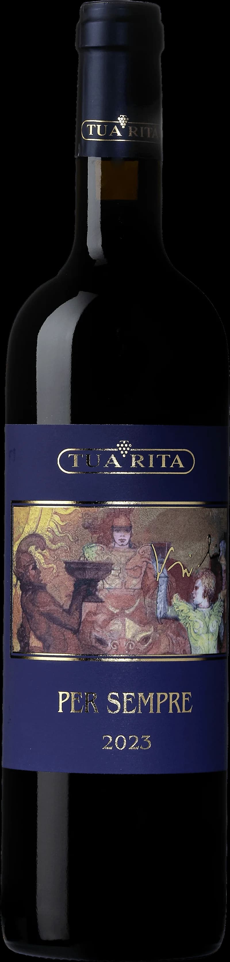 Tua Rita rött vin i ett vinglas på ett bord