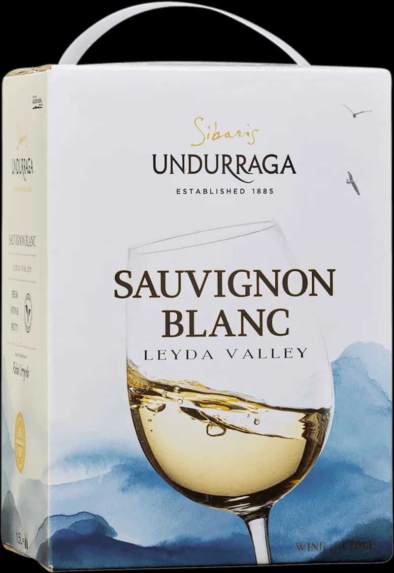 Flaska Undurraga Sibaris vitt vin mot neutral bakgrund