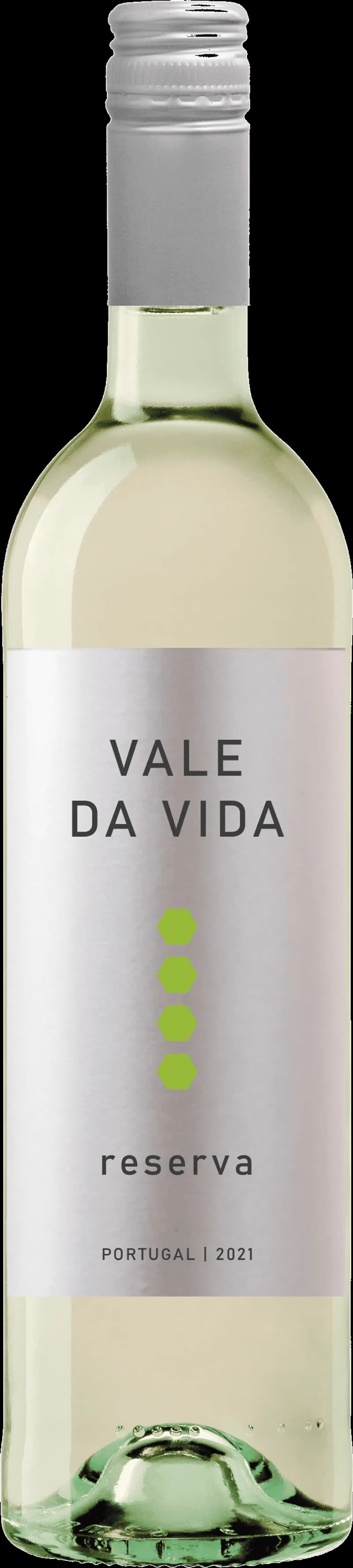 Flaska och glas med Vale da Vida vitt vin
