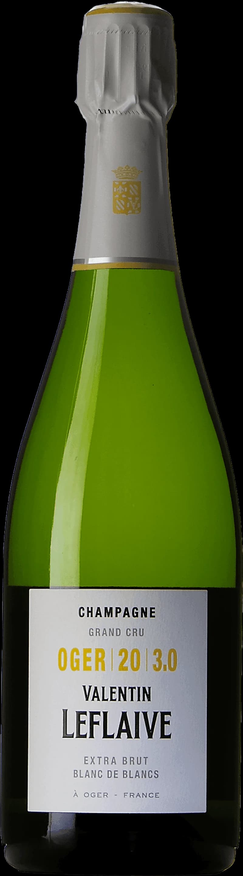 Flaska av Valentin Leflaive mousserande vin med etikett.