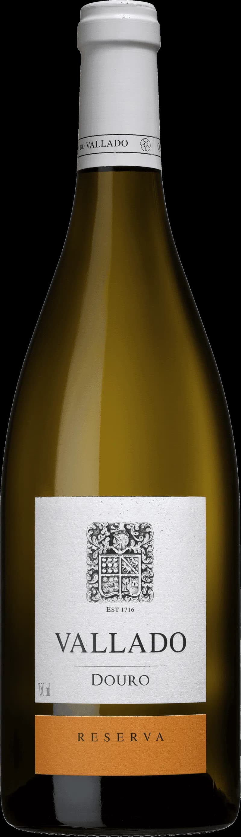 Flaska av Vallado vitt vin mot en ljus bakgrund.