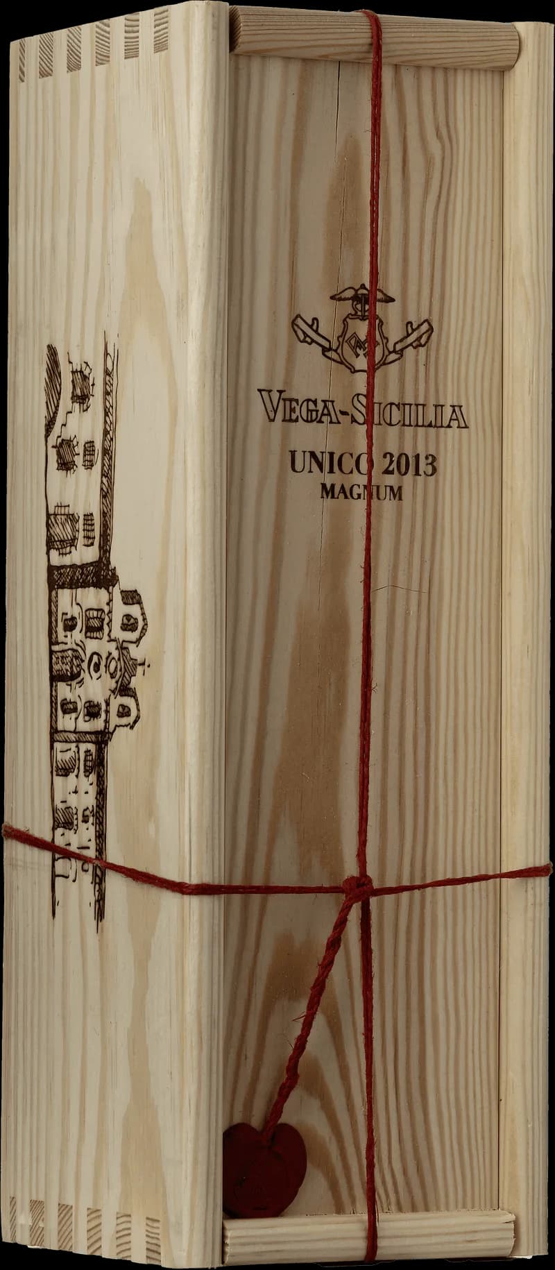 Flaska av rött vin från Vega Sicilia på bordet