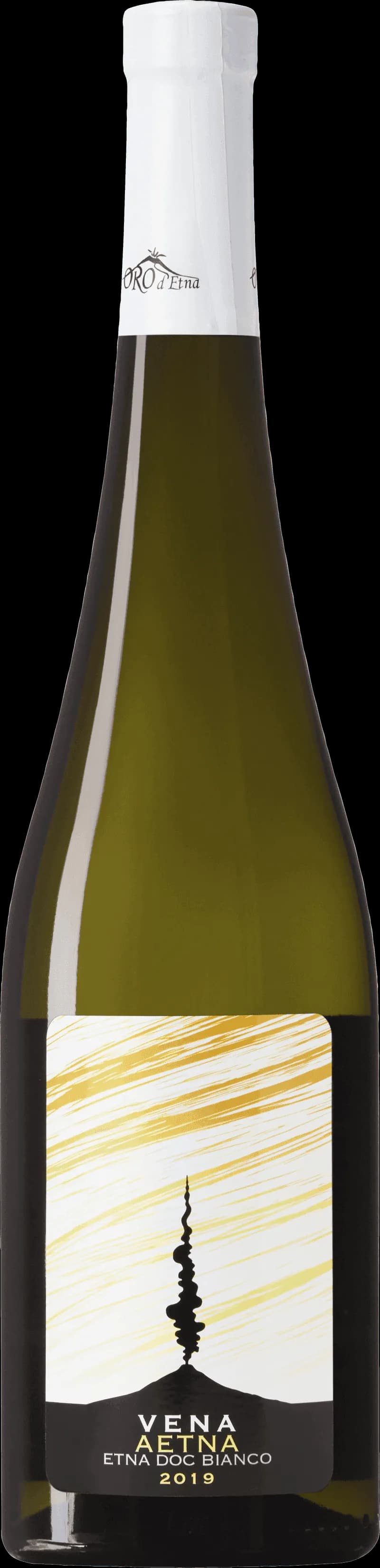 Flaska av Vena Aetna vitt vin mot ljus bakgrund