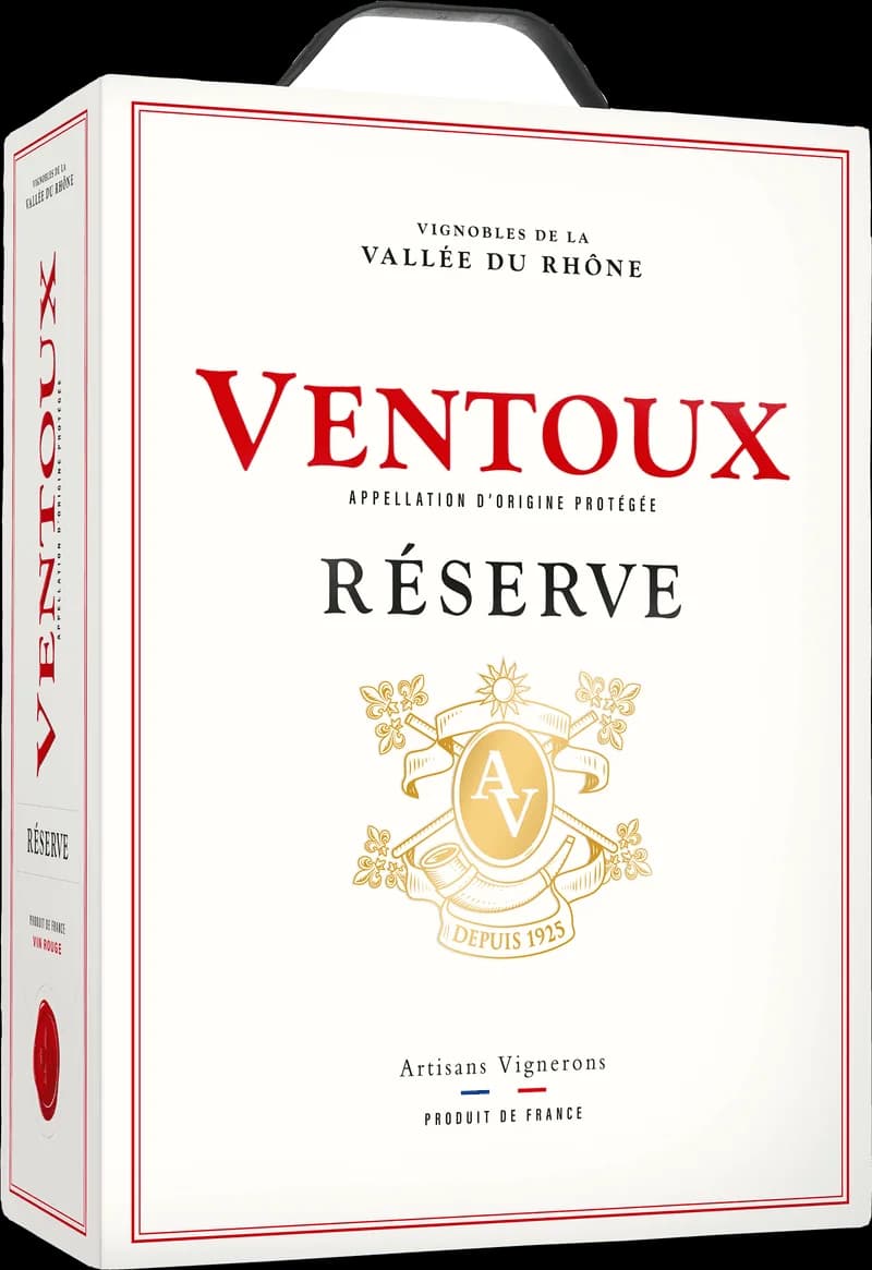 Flaska av Ventoux rött vin från årgång 2017