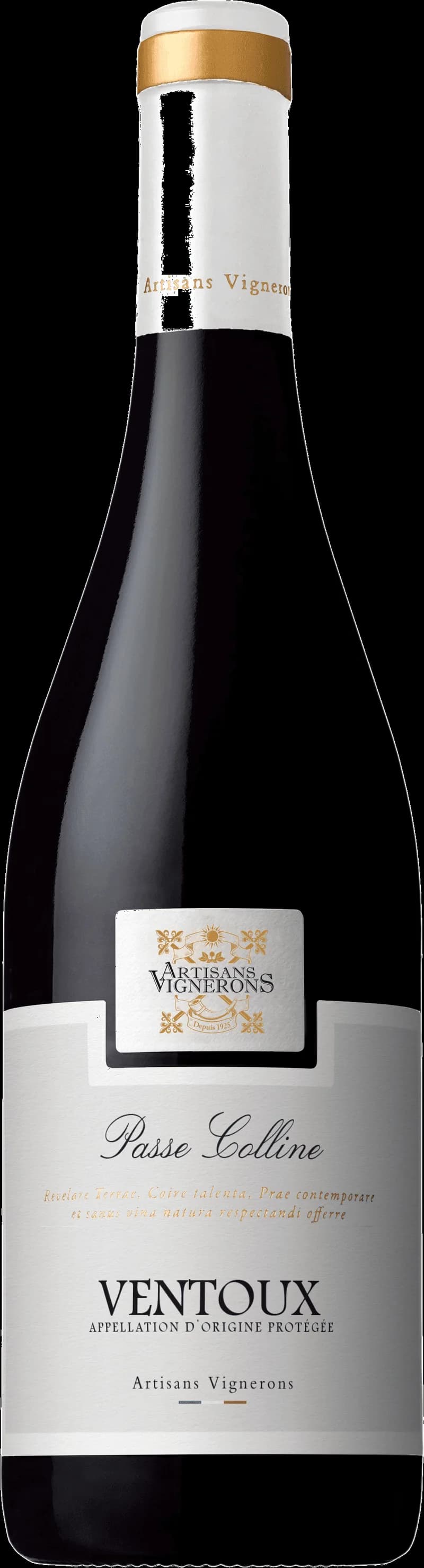 Flaska med rött vin från Ventoux, Frankrike.