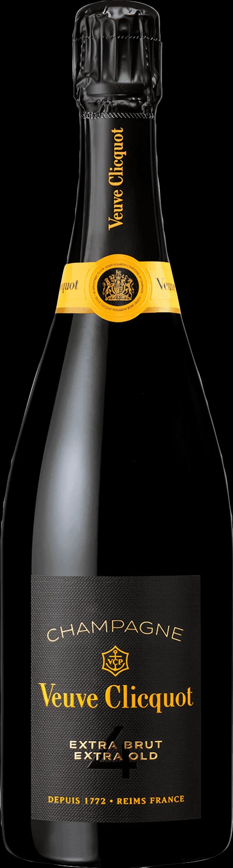 Flaska Veuve Clicquot Extra Brut mousserande vin mot ljus bakgrund