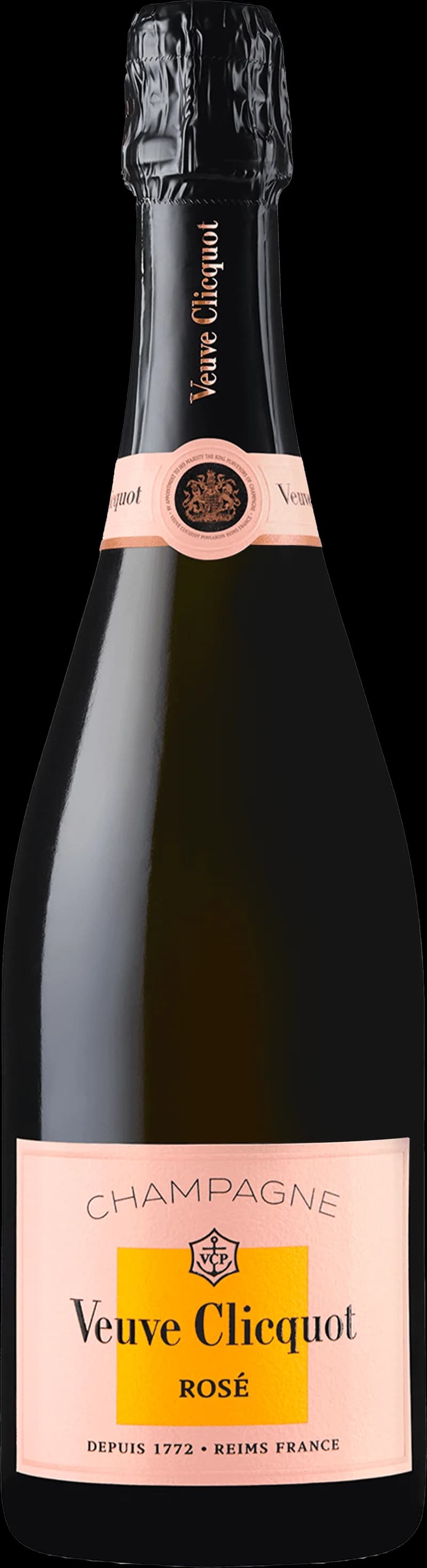 Flaska med Veuve Clicquot mousserande vin mot ljus bakgrund.