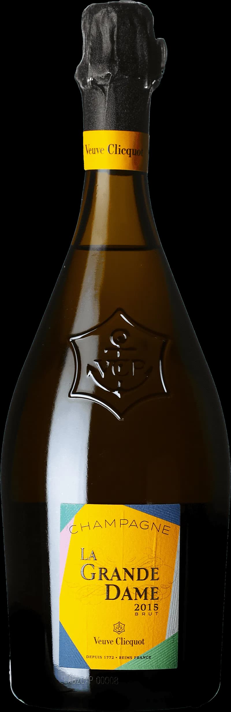 Flaska med Veuve Clicquot mousserande vin mot ljus bakgrund.