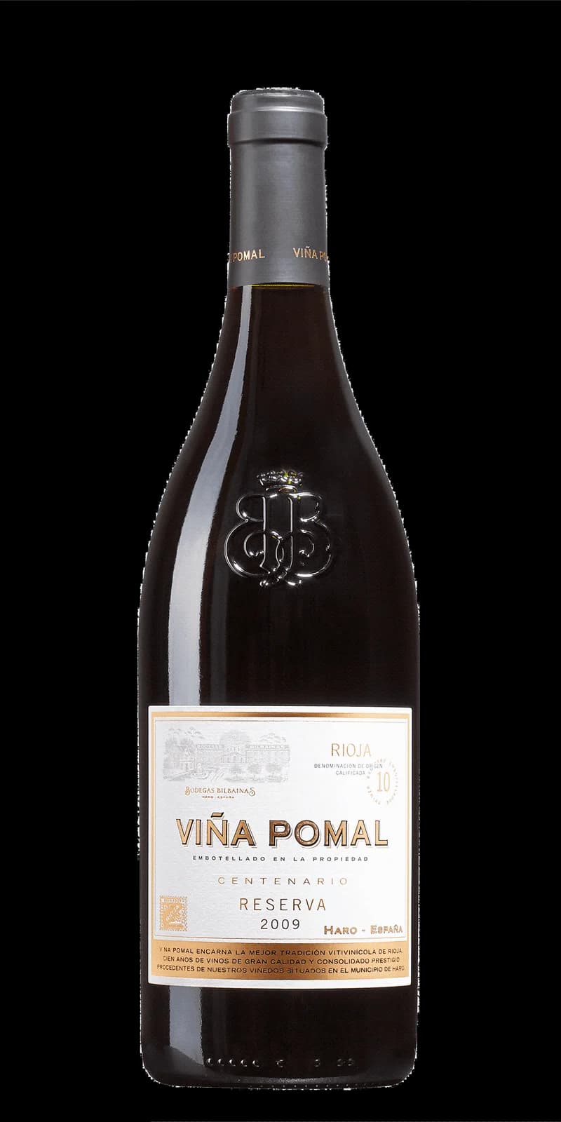 Flaska Viña Pomal rött vin mot mörk bakgrund