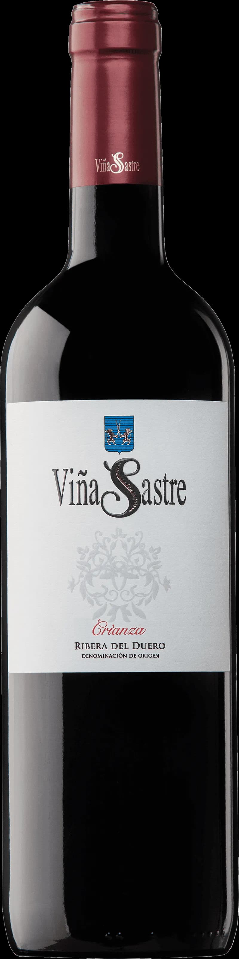 Flaska Viña Sastre Crianza rött vin mot neutral bakgrund