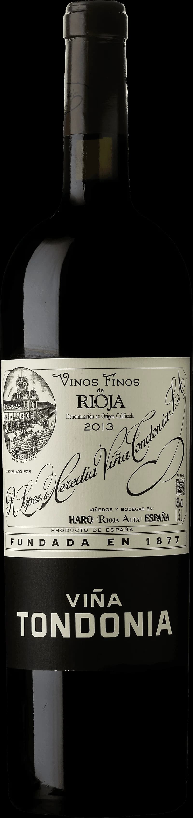 Flaska och glas med Viña Tondonia rött vin från Rioja.